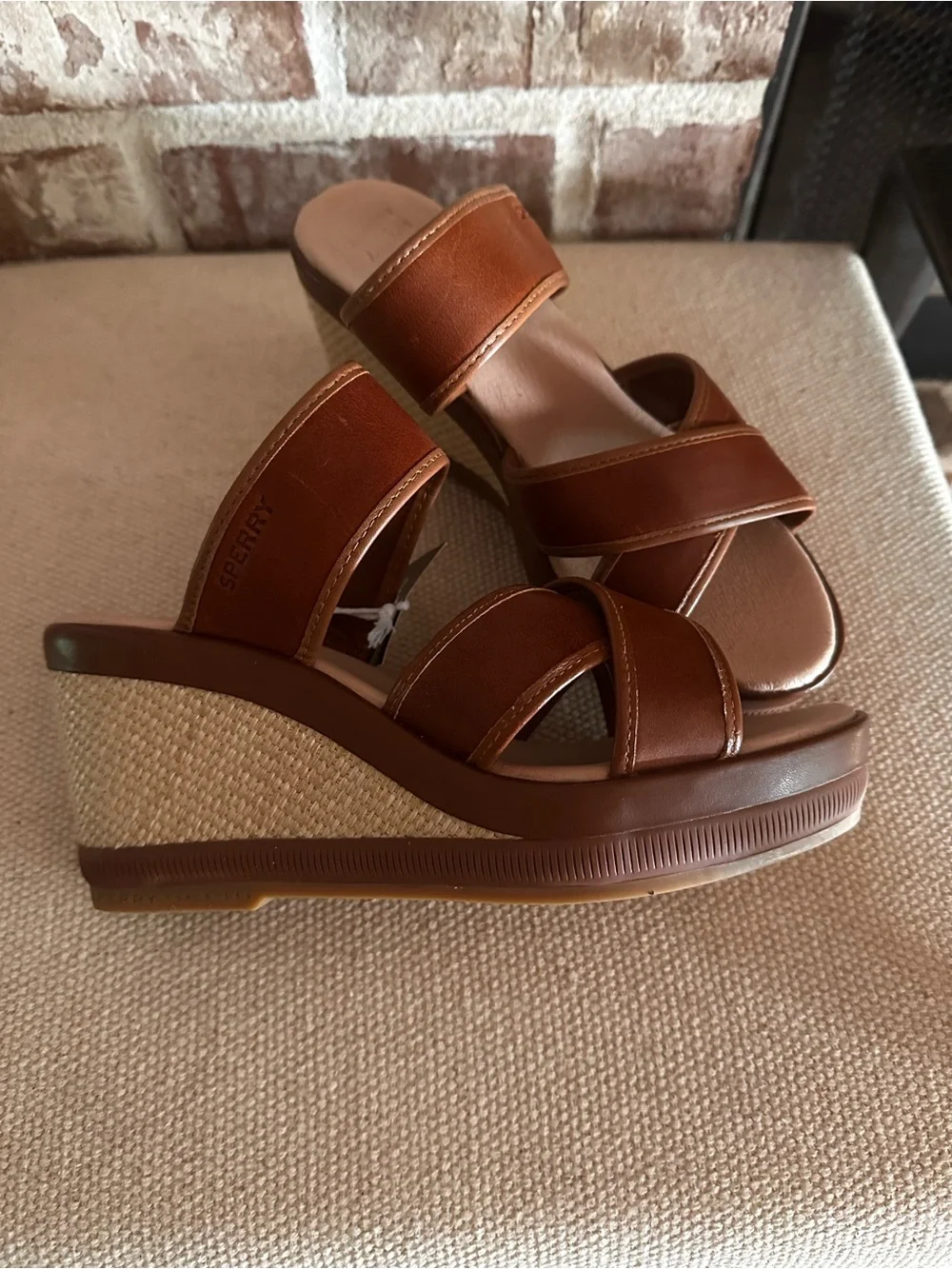 Sperry Women’s Fairwater Plushwave Tan Slide Wedge Sandals Size 10